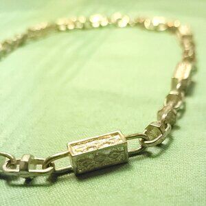 1970s Etched Bar Link Choker Necklace - Silver Tone Modernist 15.75"